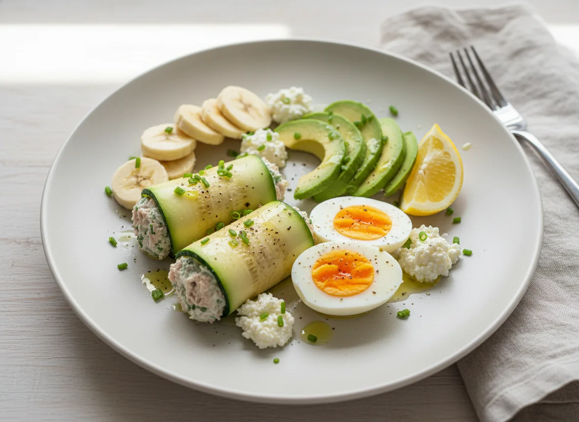 Gemischter Teller mit Thunfisch-Zucchini-Röllchen photo