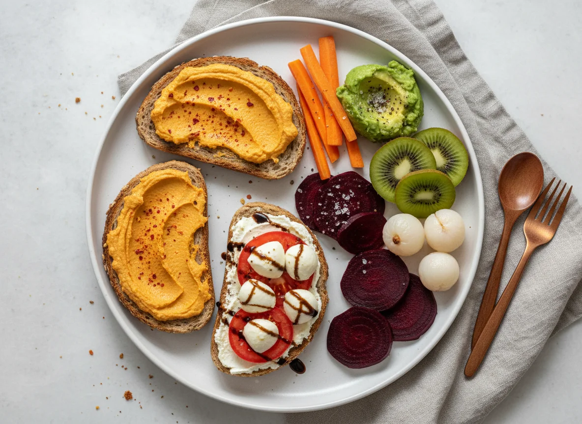 Gemischter Teller mit Toasts und Früchten photo