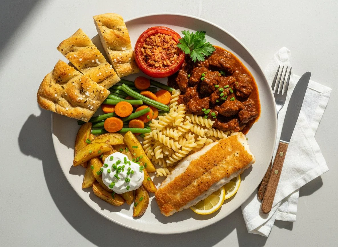 Gemischter Teller mit verschiedenen Beilagen photo