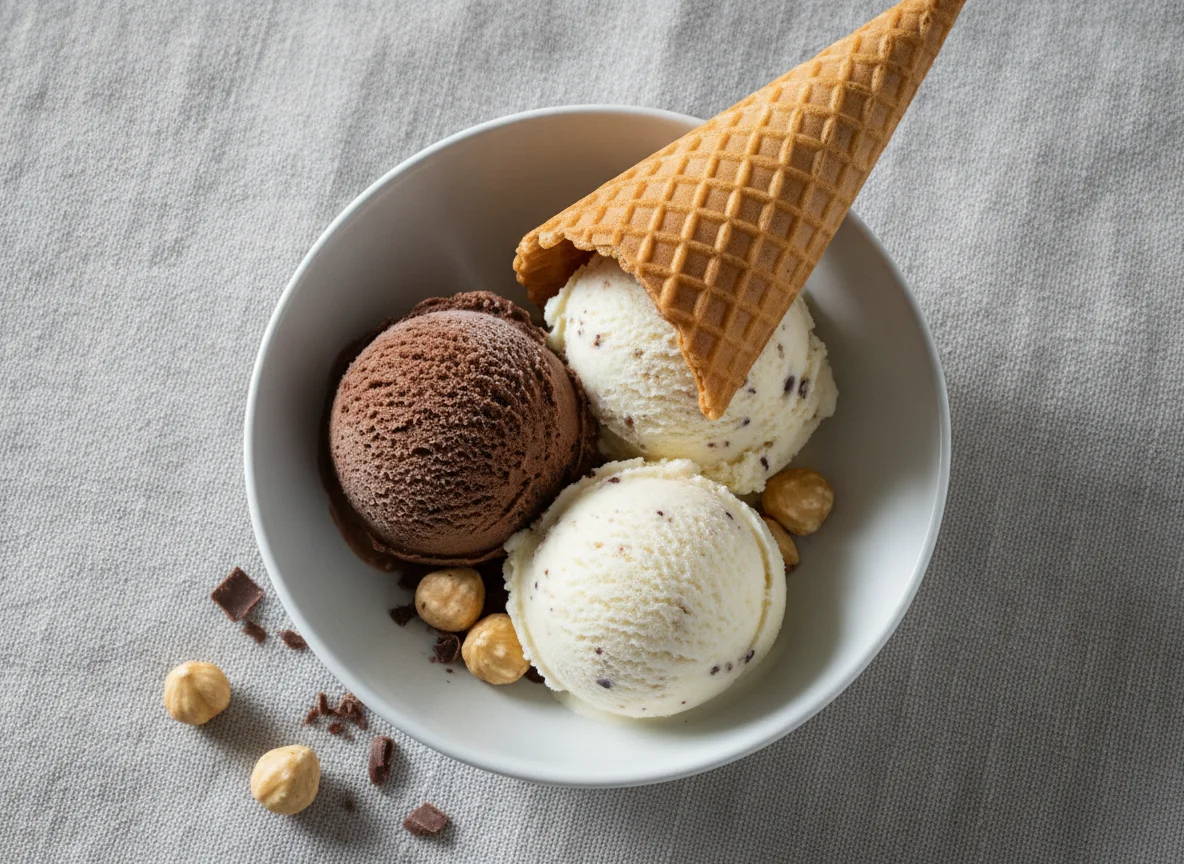 Gemischtes Eis mit Waffel photo