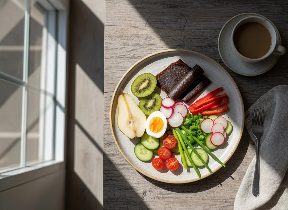 Gemischtes Frühstück mit Obst und Gemüse photo