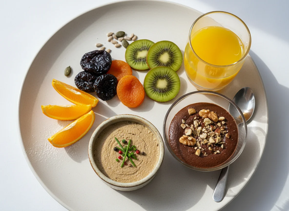 Gemischtes Frühstück mit Pastete und Früchten photo