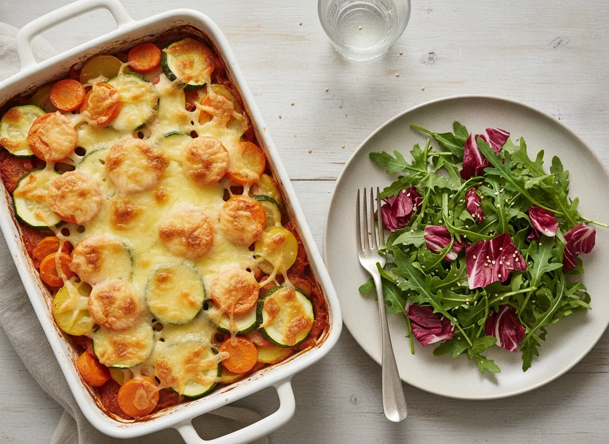 Gemüseauflauf mit Beilagensalat photo