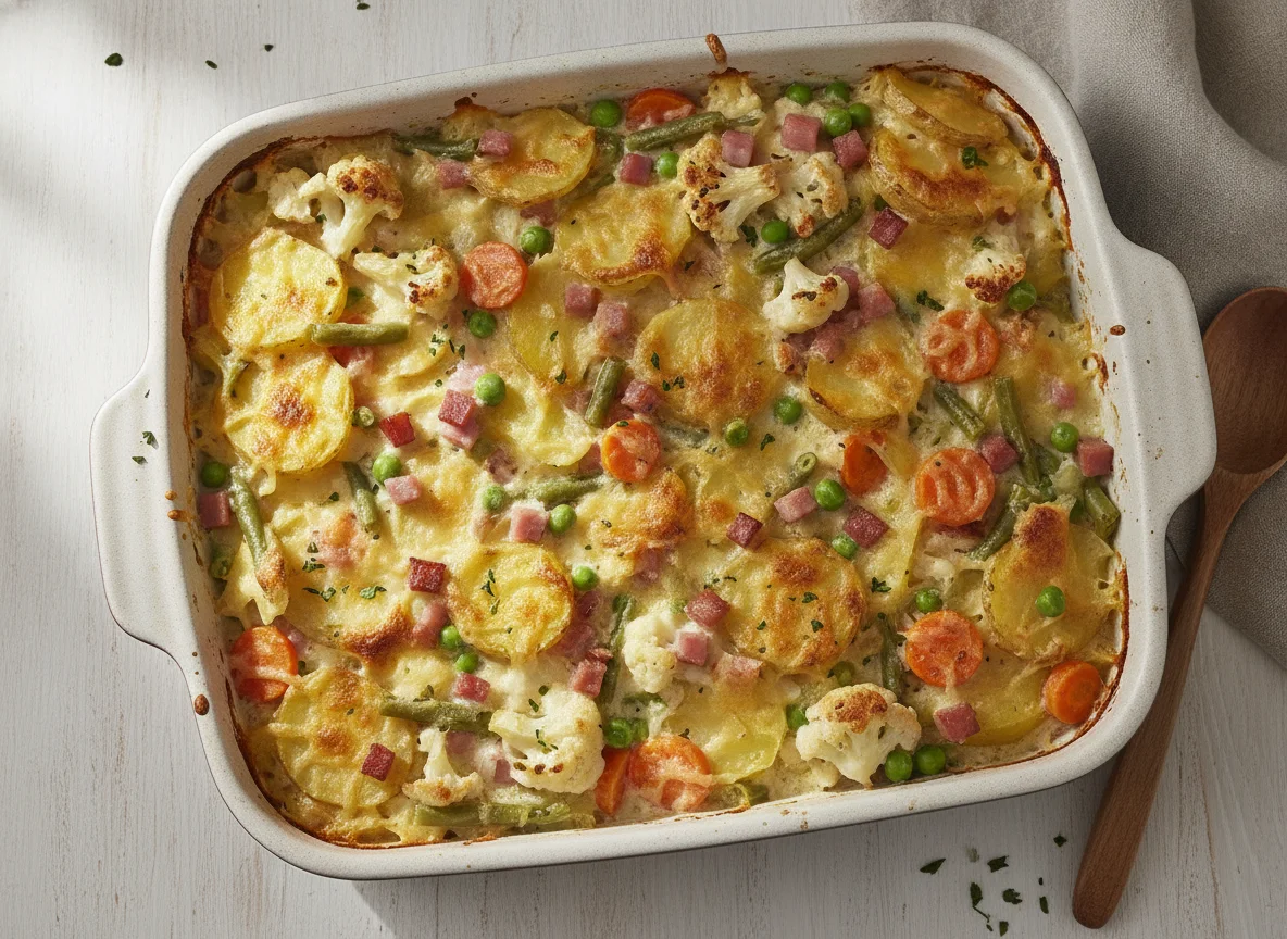Gemüseauflauf mit Kartoffeln und Sahnesauce photo