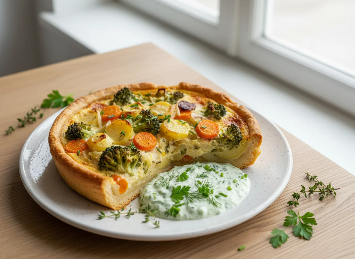 Gemüseauflauf mit Kräutersauce photo
