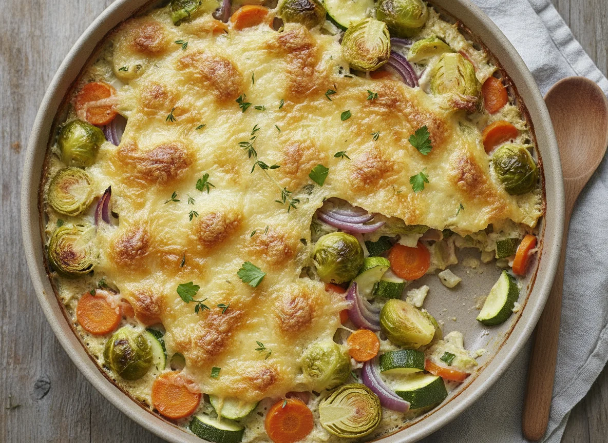 Gemüseauflauf mit Rosenkohl und Käse photo