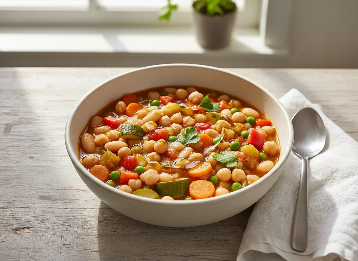 Gemüse-Bohnen-Eintopf mit Kichererbsen photo