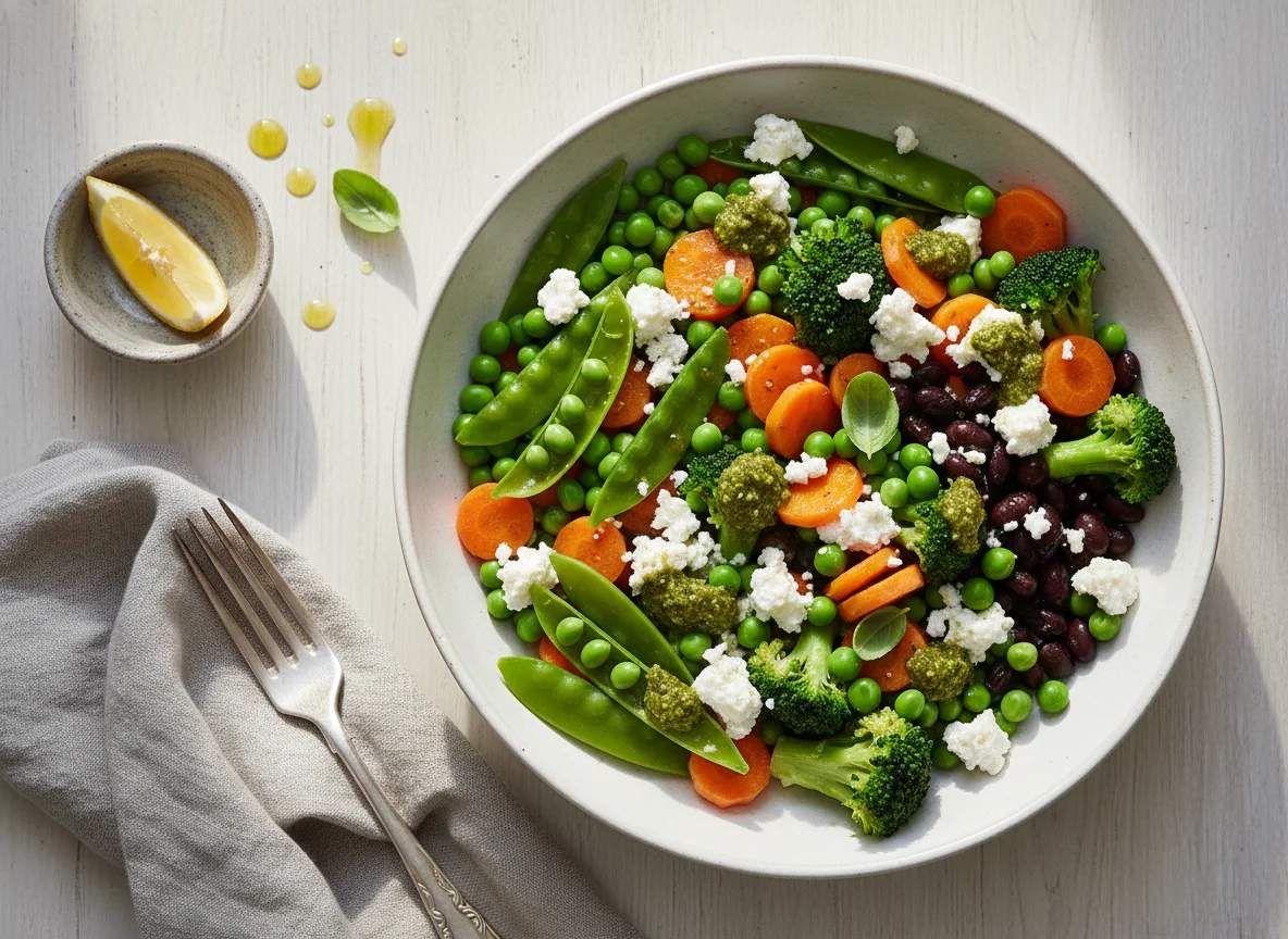Gemüse-Bowl mit Feta und Bohnen photo