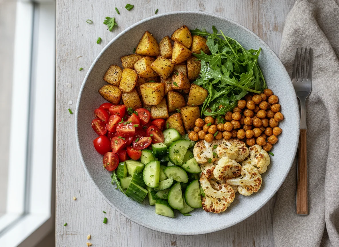 Gemüse-Bowl mit Kichererbsen und Kartoffeln photo