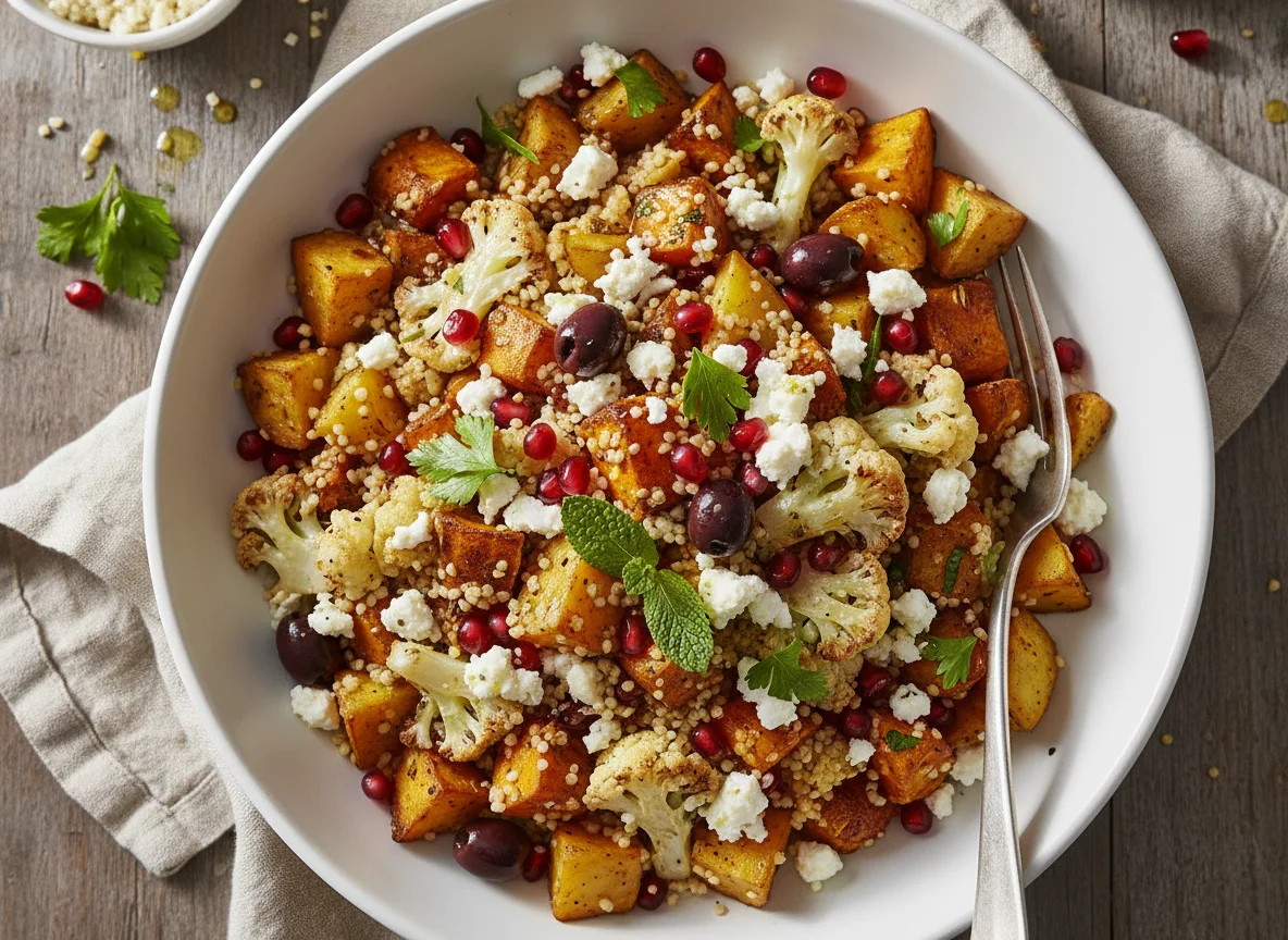 Gemüse-Couscous-Salat mit Feta und Granatapfel photo