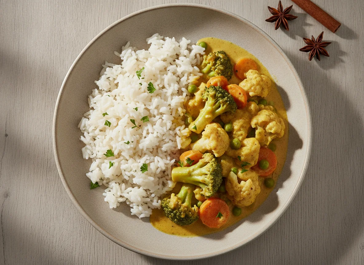 Gemüse-Curry mit Basmati-Reis photo