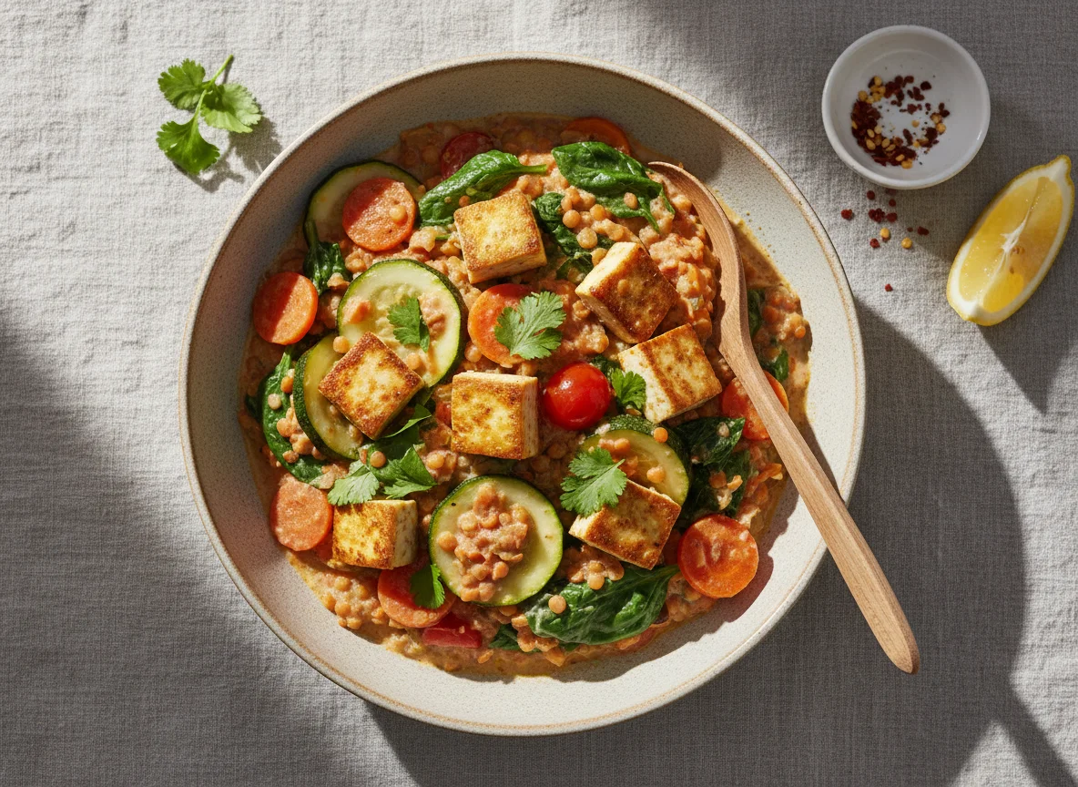 Gemüse-Curry mit Linsen und Tofu photo