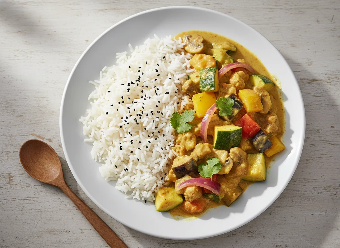 Gemüsecurry mit Reis photo