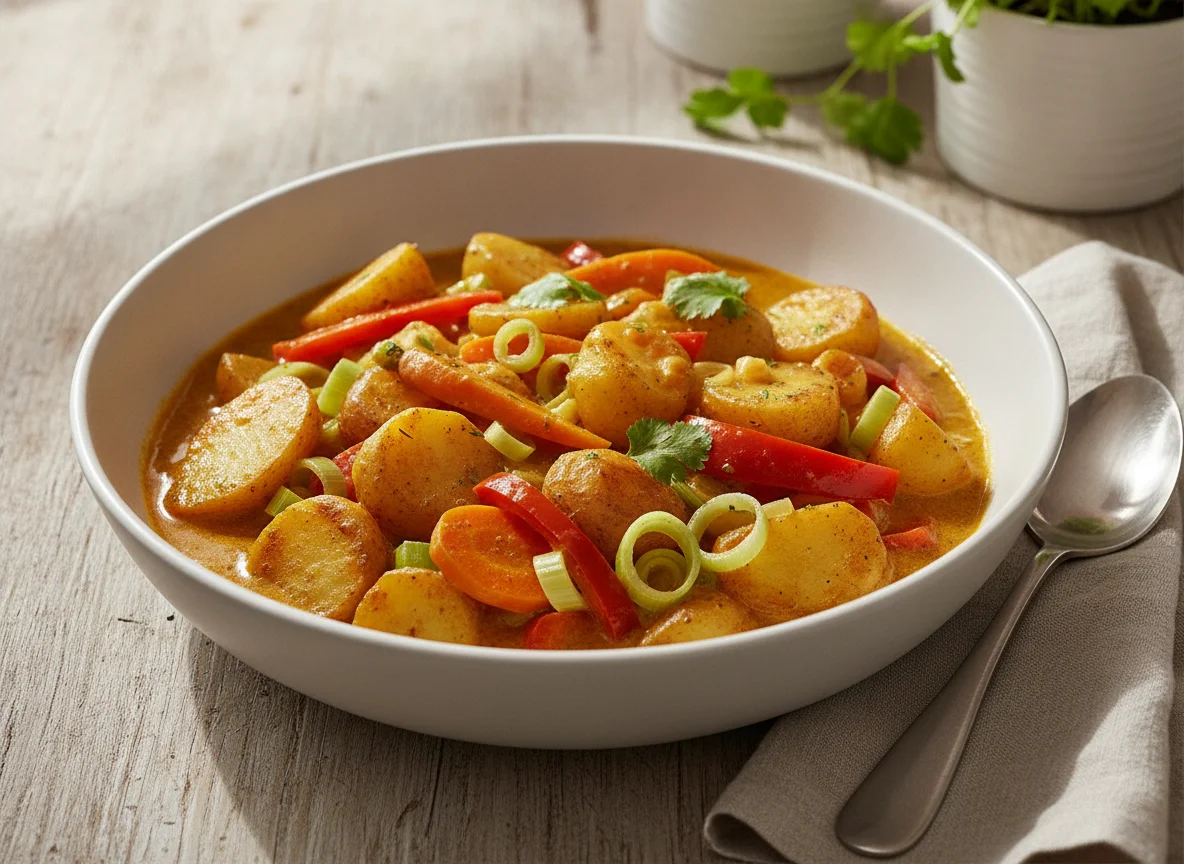 Gemüse-Curry mit Salzkartoffeln photo