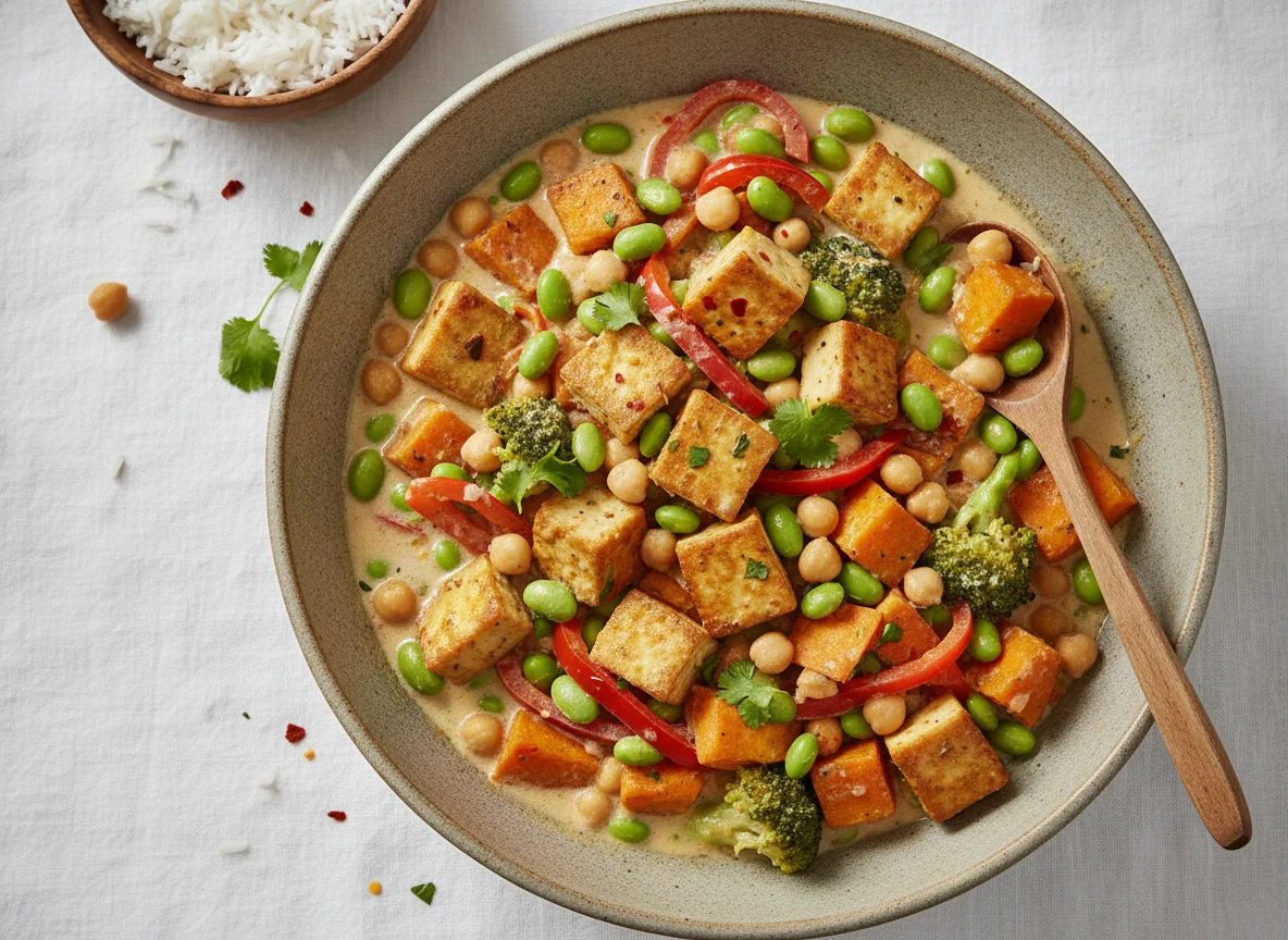 Gemüse-Curry mit Tofu und Kichererbsen photo