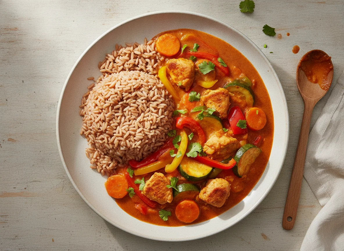Gemüse-Curry mit Vollkornreis photo