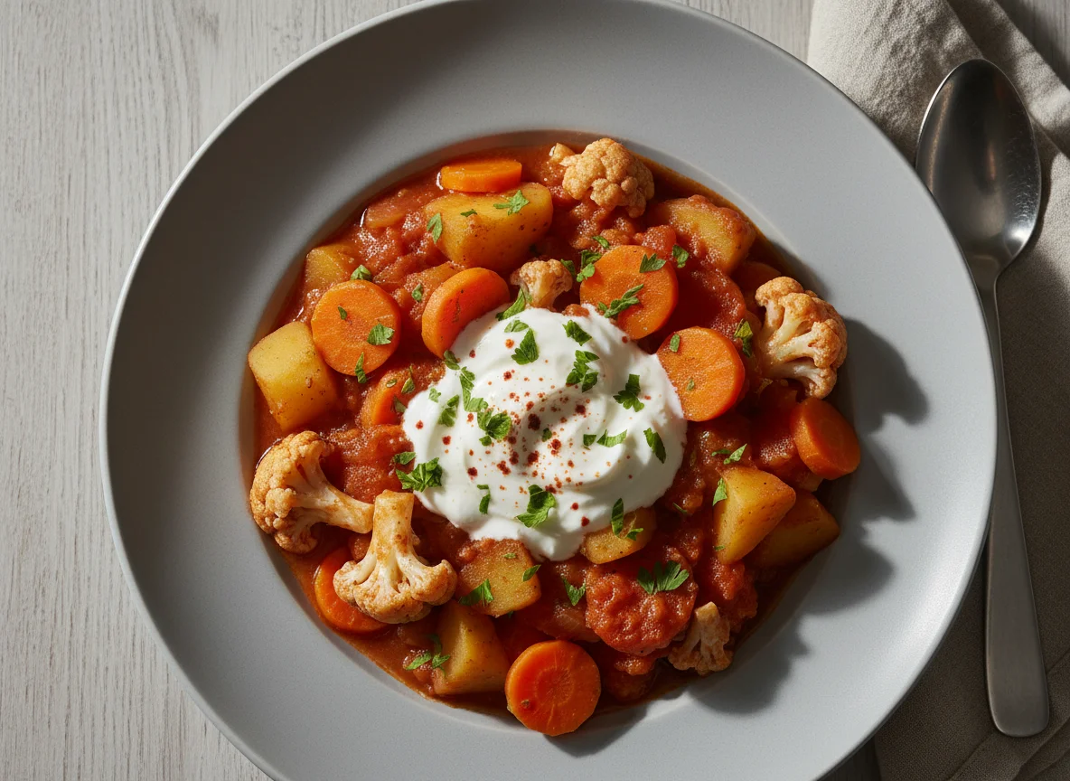 Gemüseeintopf mit Joghurt photo