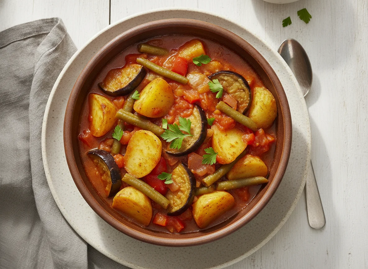 Gemüseeintopf mit Kartoffeln und Auberginen photo