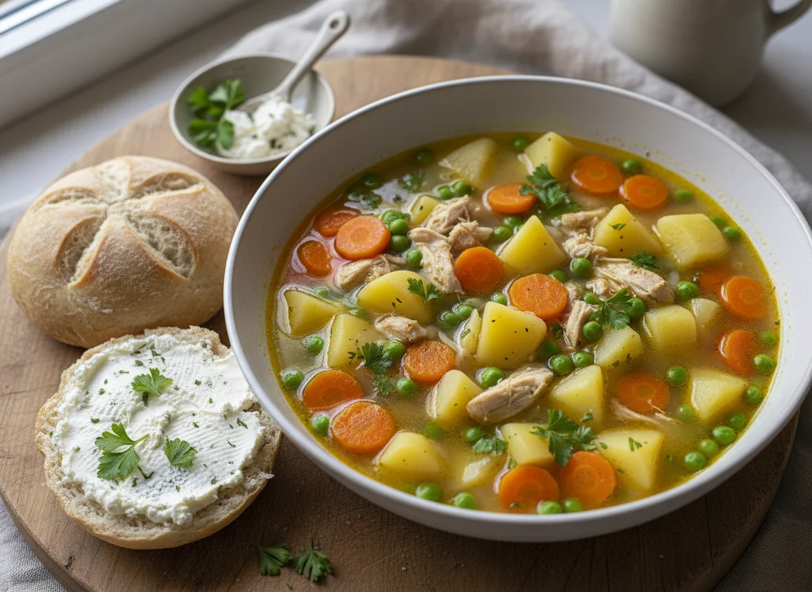 Gemüseeintopf mit Kartoffeln und Kaiserbrötchen photo