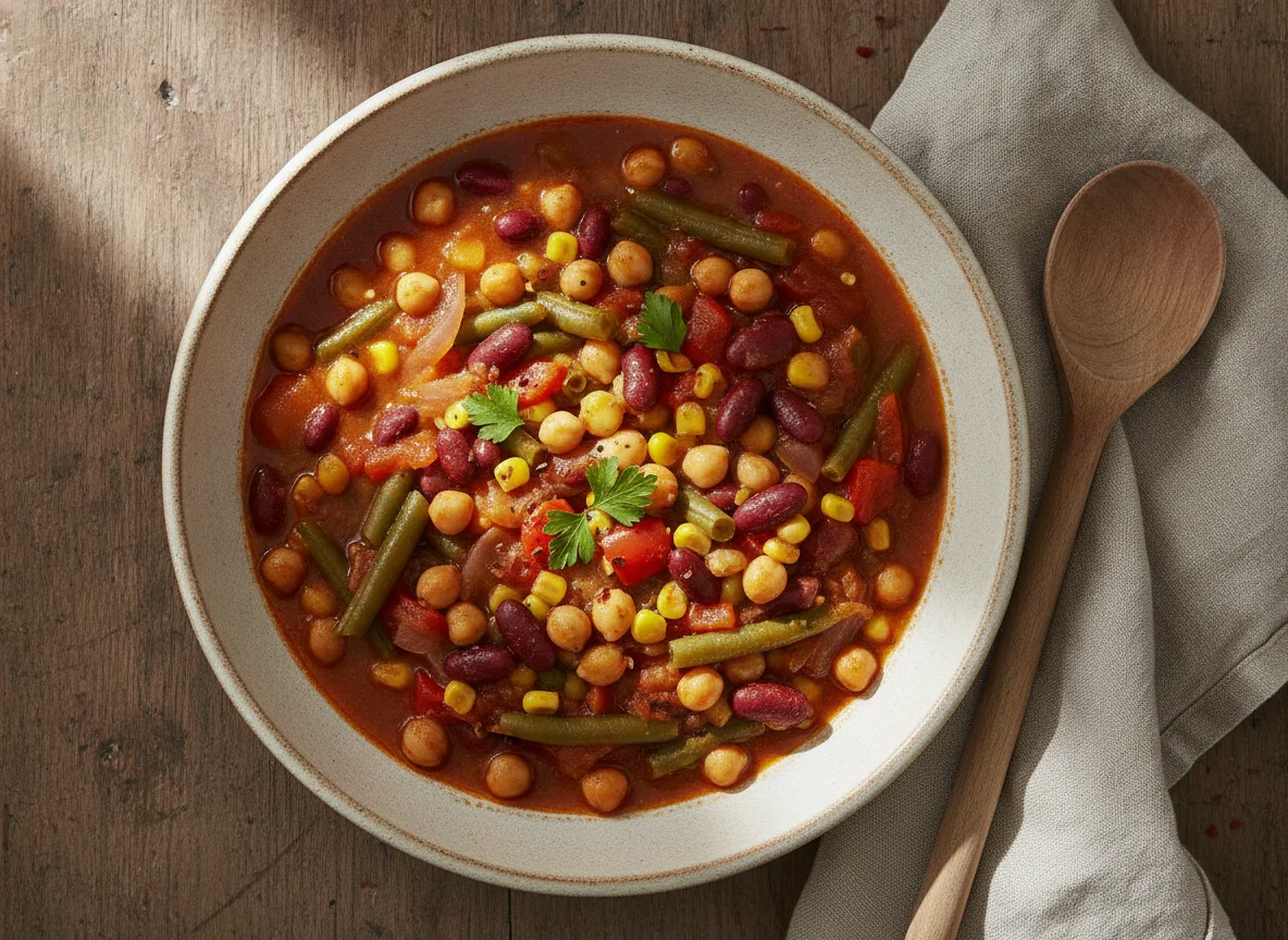Gemüseeintopf mit Kichererbsen und Mais photo