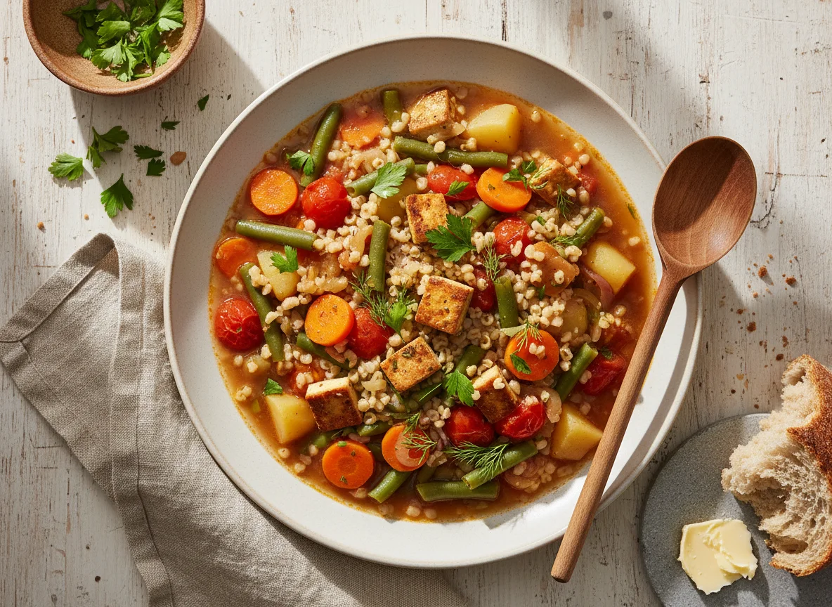 Gemüse-Eintopf mit Tofu und Bulgur photo