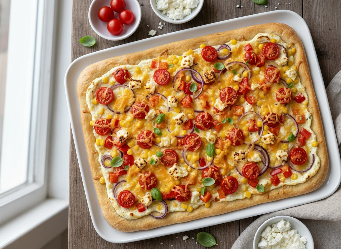 Gemüse-Flammkuchen mit Feta photo