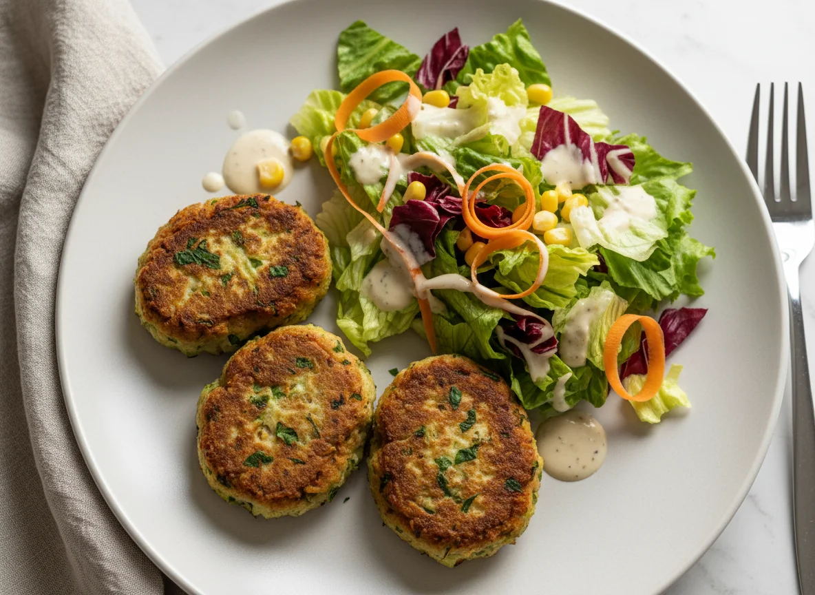 Gemüsefrikadellen mit gemischtem Salat photo