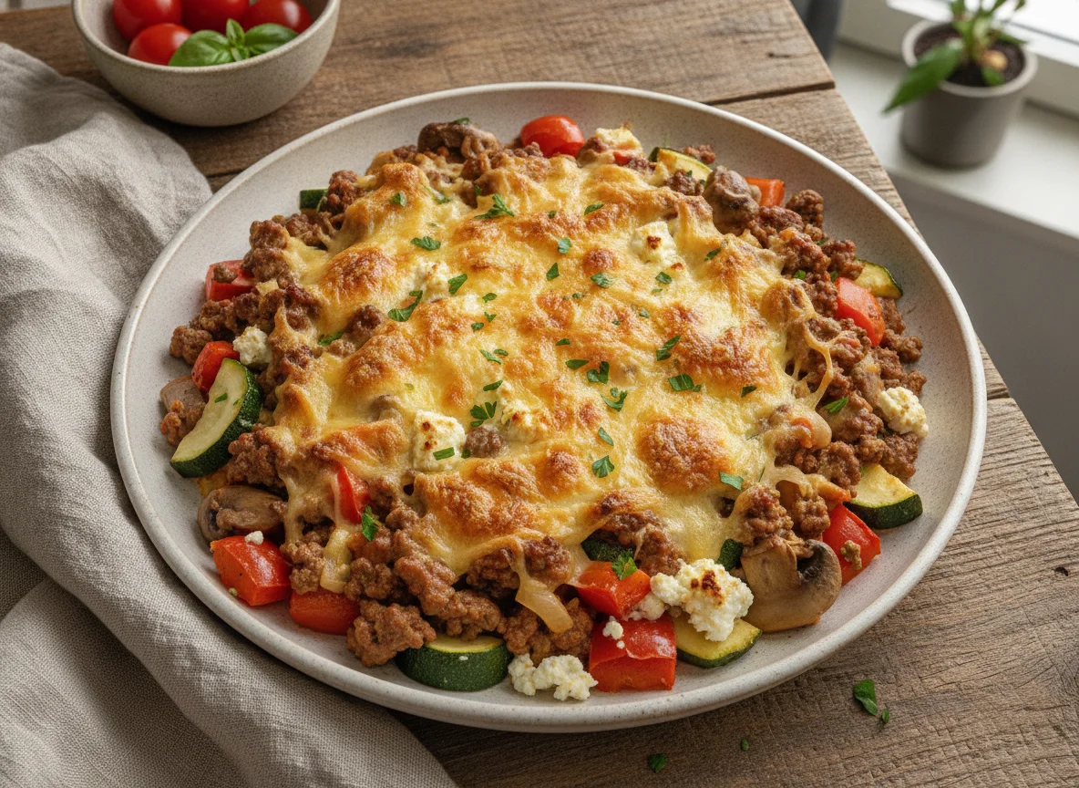 Gemüse-Hackfleisch-Auflauf mit Käse photo