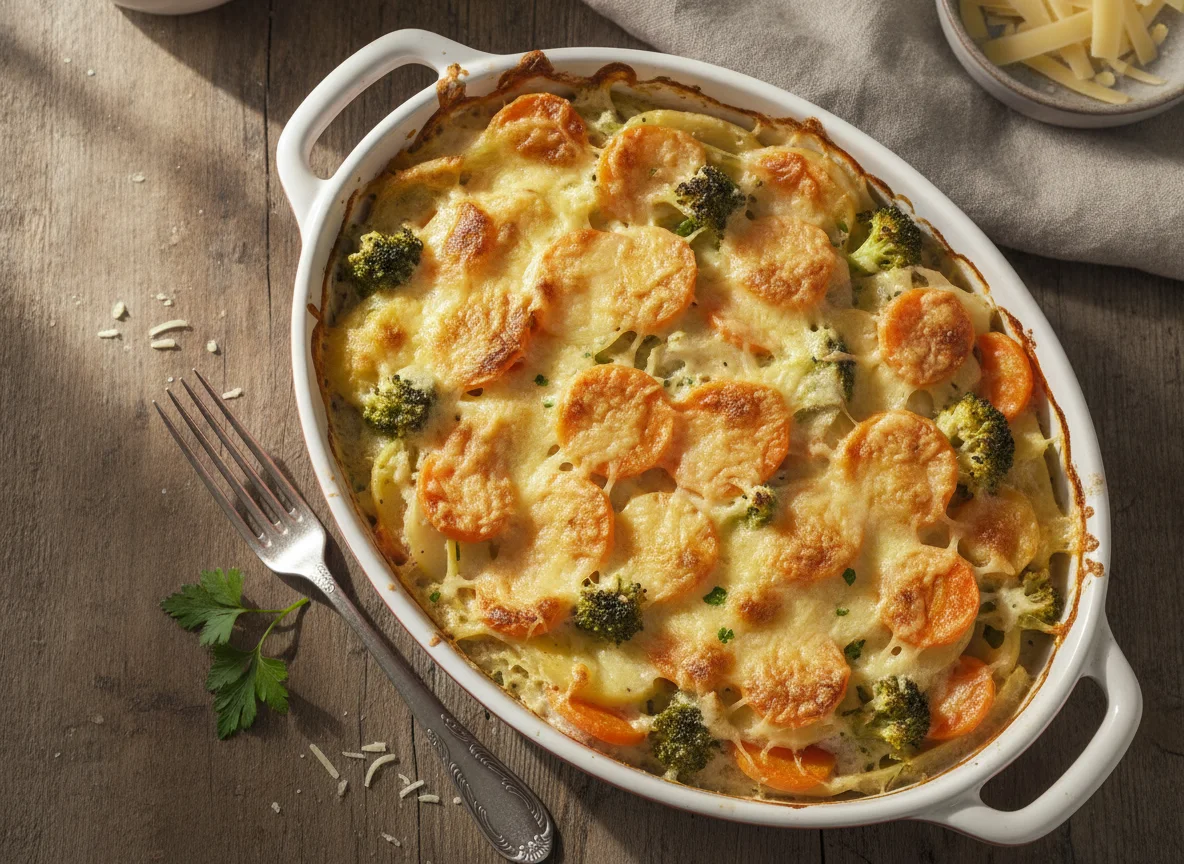 Gemüse-Kartoffel-Auflauf mit Käse photo
