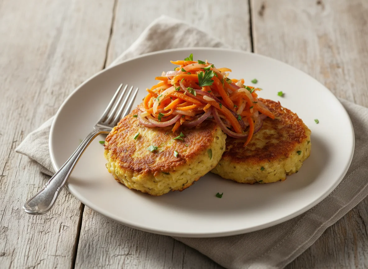 Gemüsekoteletts mit Karotten-Zwiebel-Topping photo