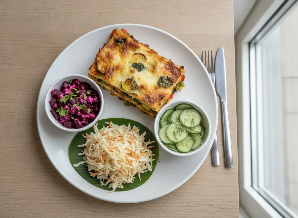 Gemüselasagne mit Beilagensalat photo