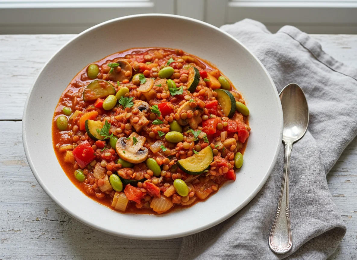 Gemüse-Linsen-Eintopf mit Tomatensauce photo