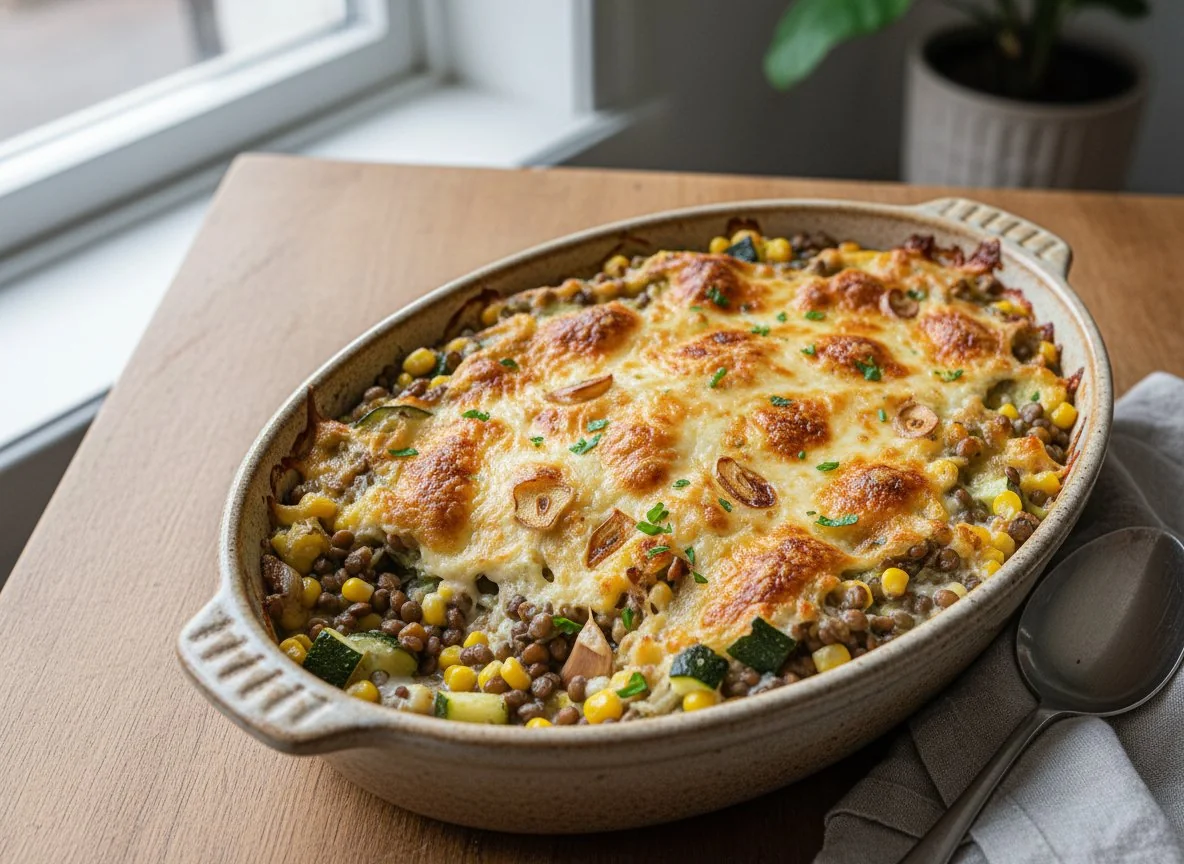 Gemüse-Linsen-Gratin mit Mozzarella photo