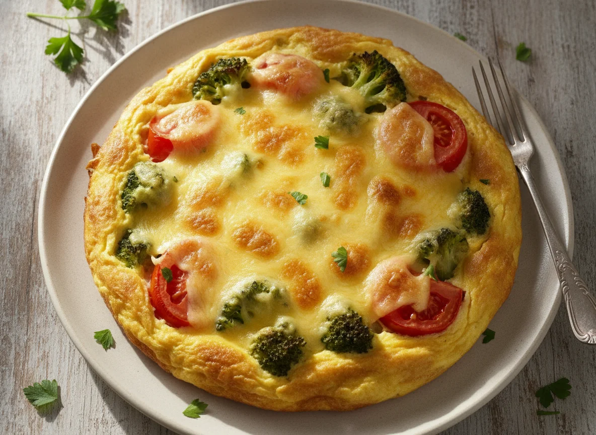 Gemüse-Omelett mit Käse überbacken photo