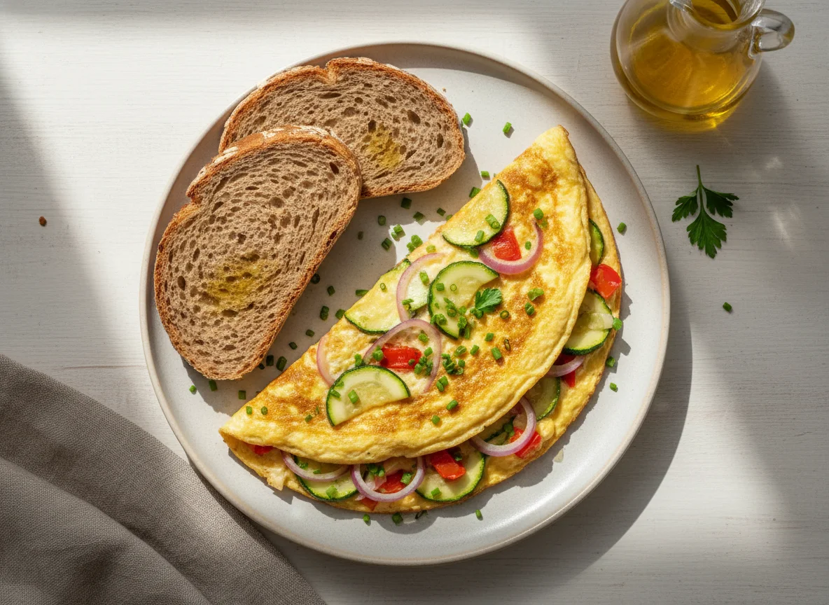 Gemüse-Omelett mit Vollkornbrot photo