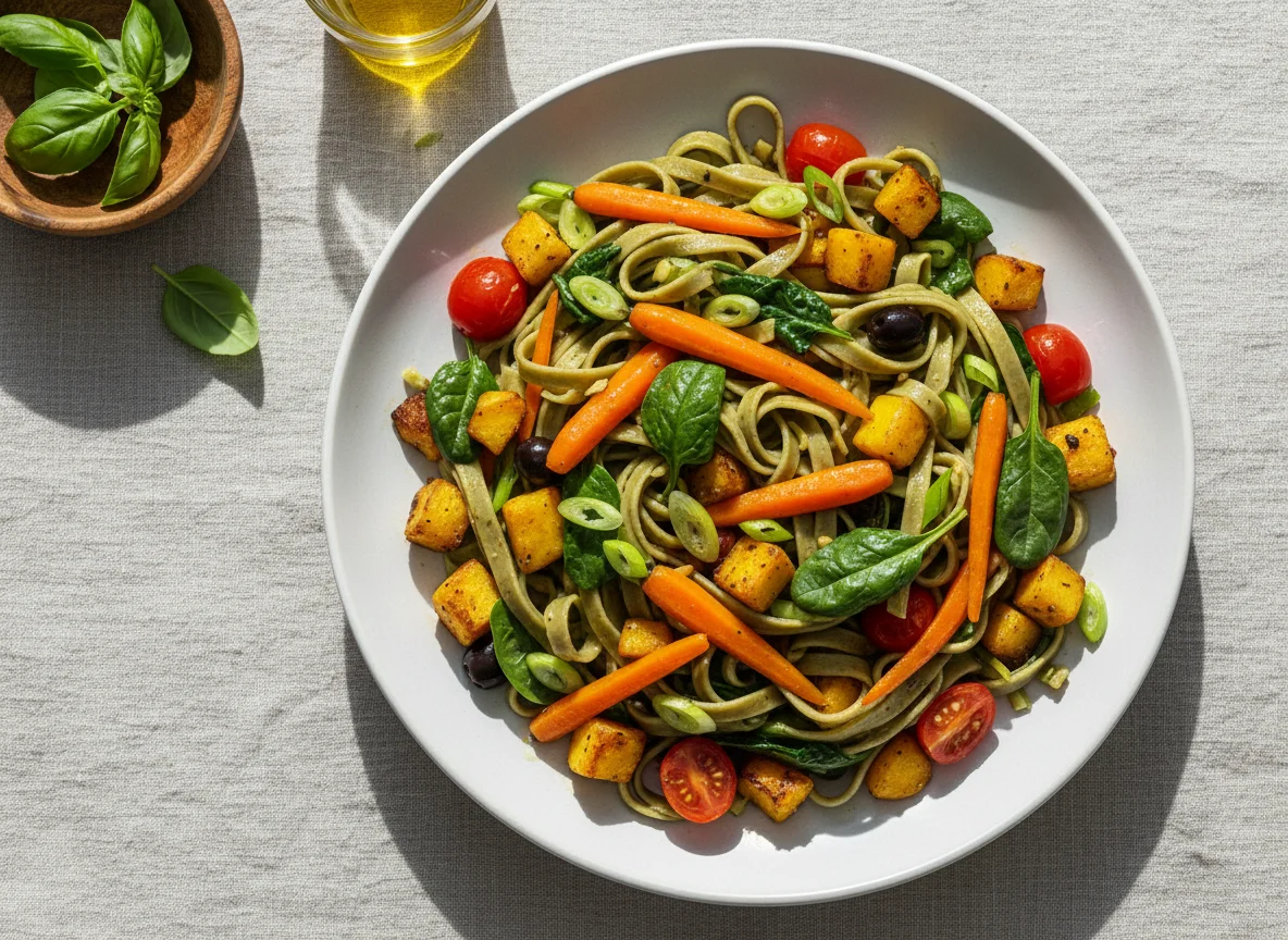 Gemüsepfanne mit Bandnudeln photo