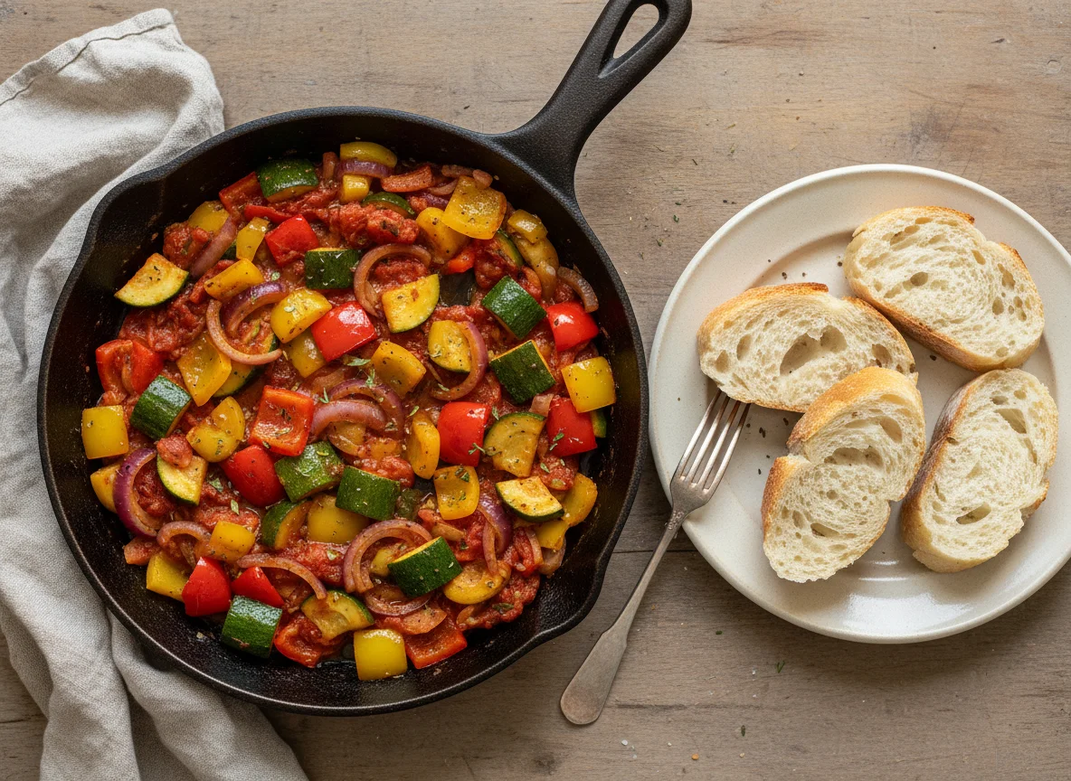 Gemüsepfanne mit Brot photo