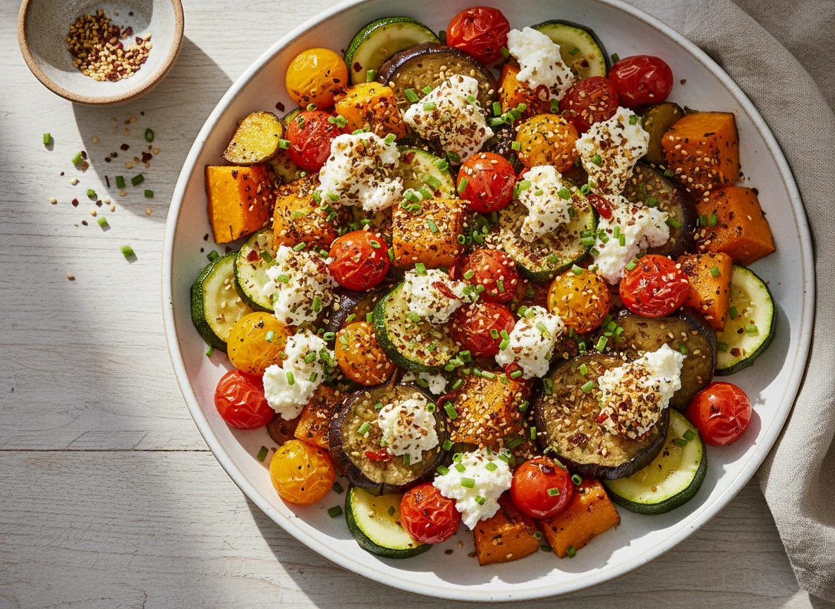 Gemüsepfanne mit Feta und Kräutern photo
