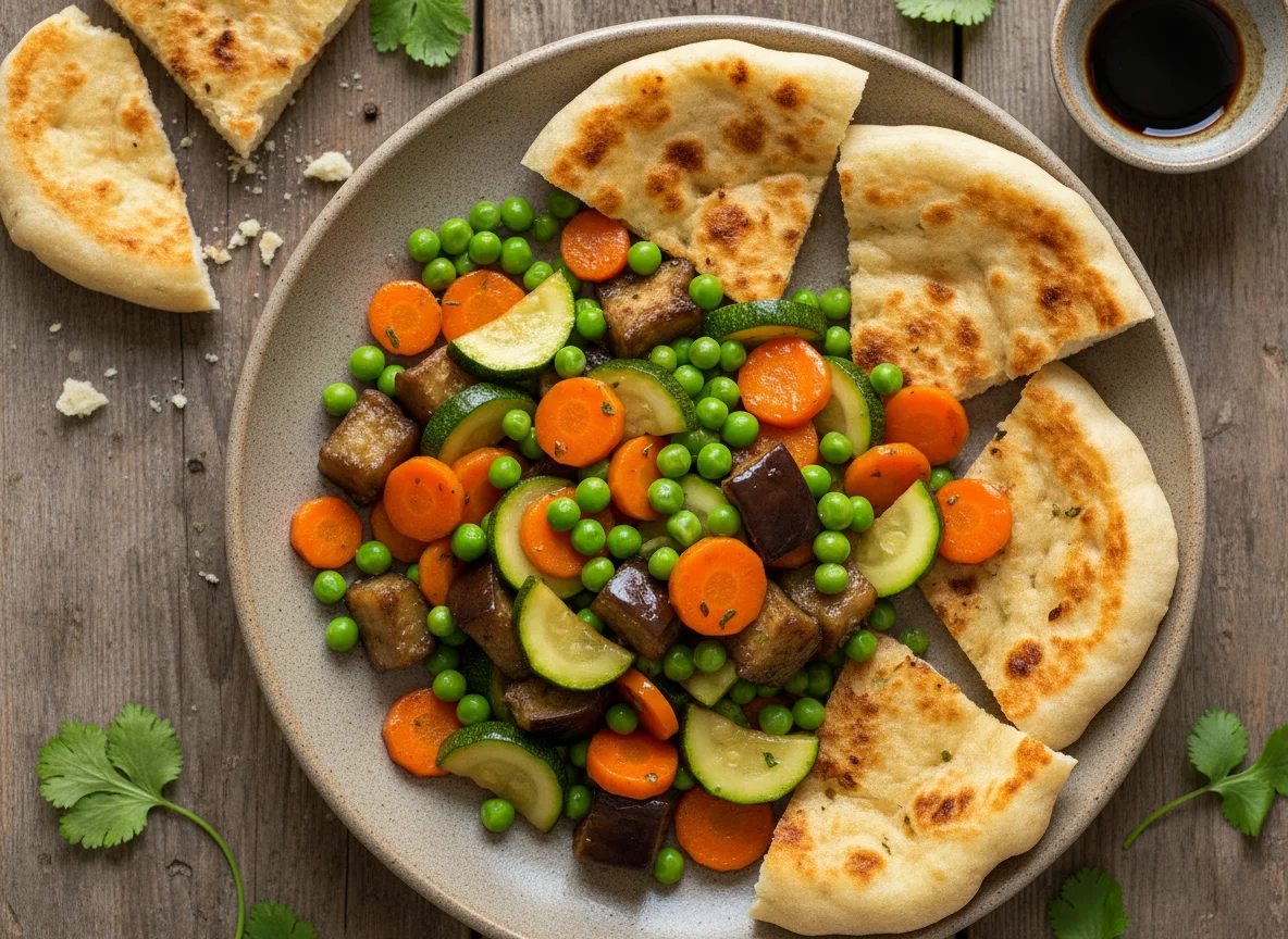 Gemüsepfanne mit Fladenbrot photo
