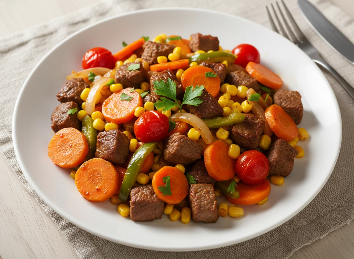 Gemüsepfanne mit Fleisch photo