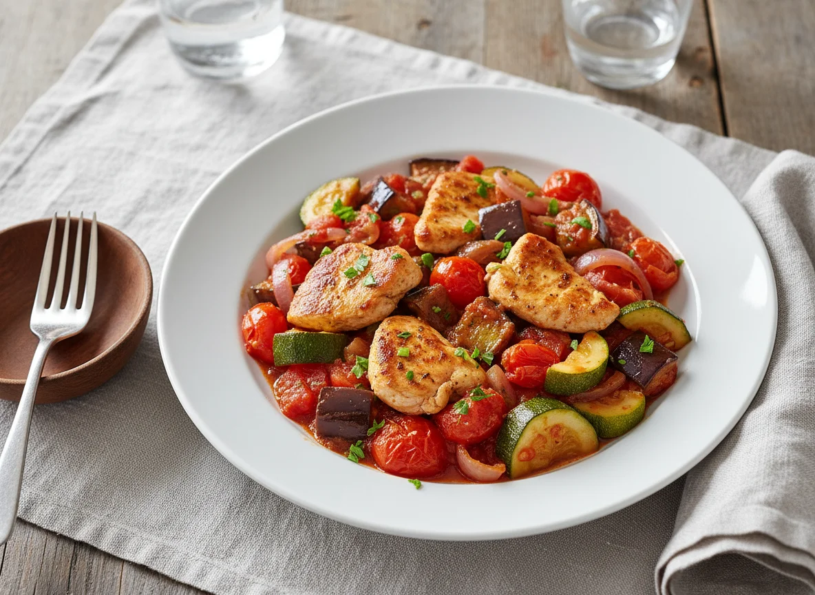 Gemüsepfanne mit Hähnchen photo