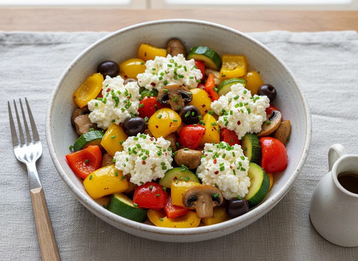 Gemüsepfanne mit Hüttenkäse photo