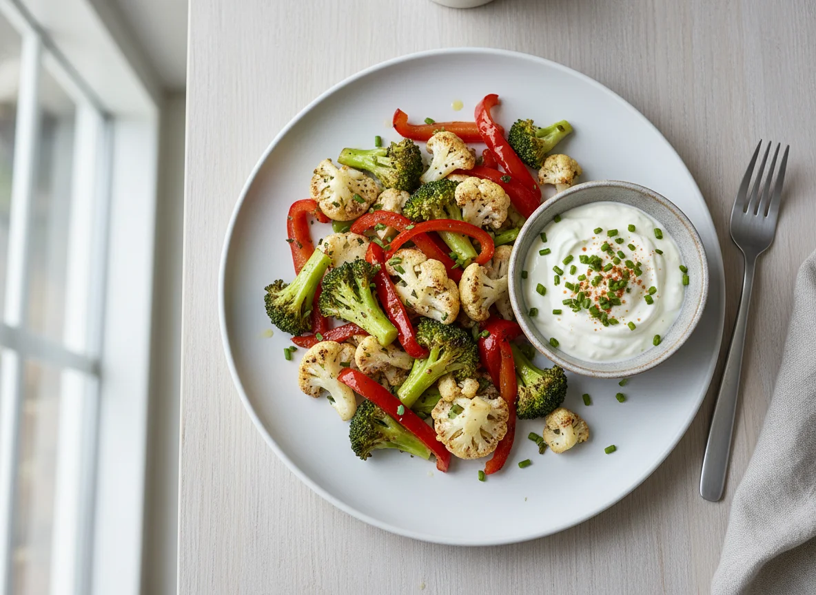 Gemüsepfanne mit Joghurt-Dip photo