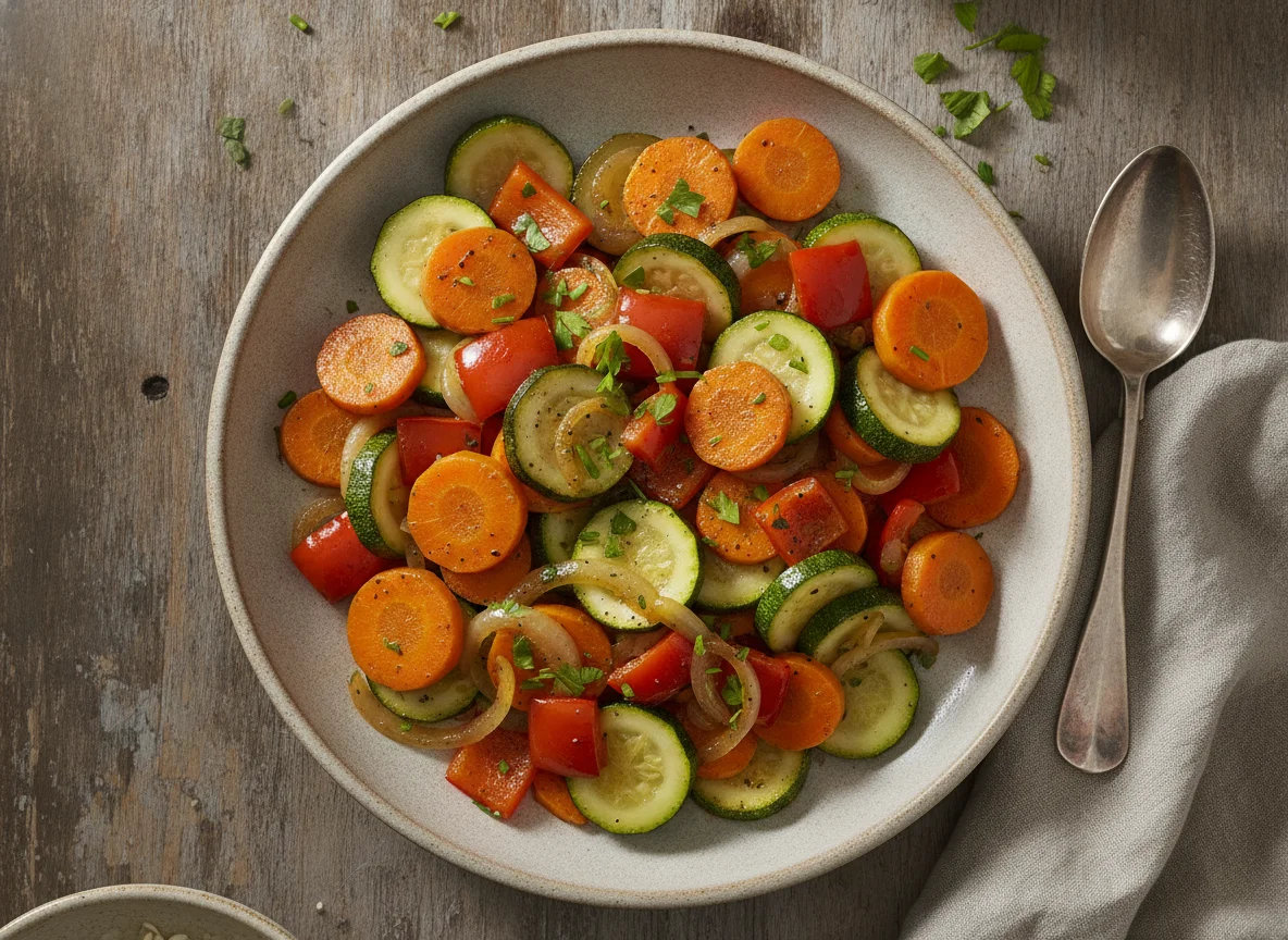 Gemüsepfanne mit Karotten und Zucchini photo