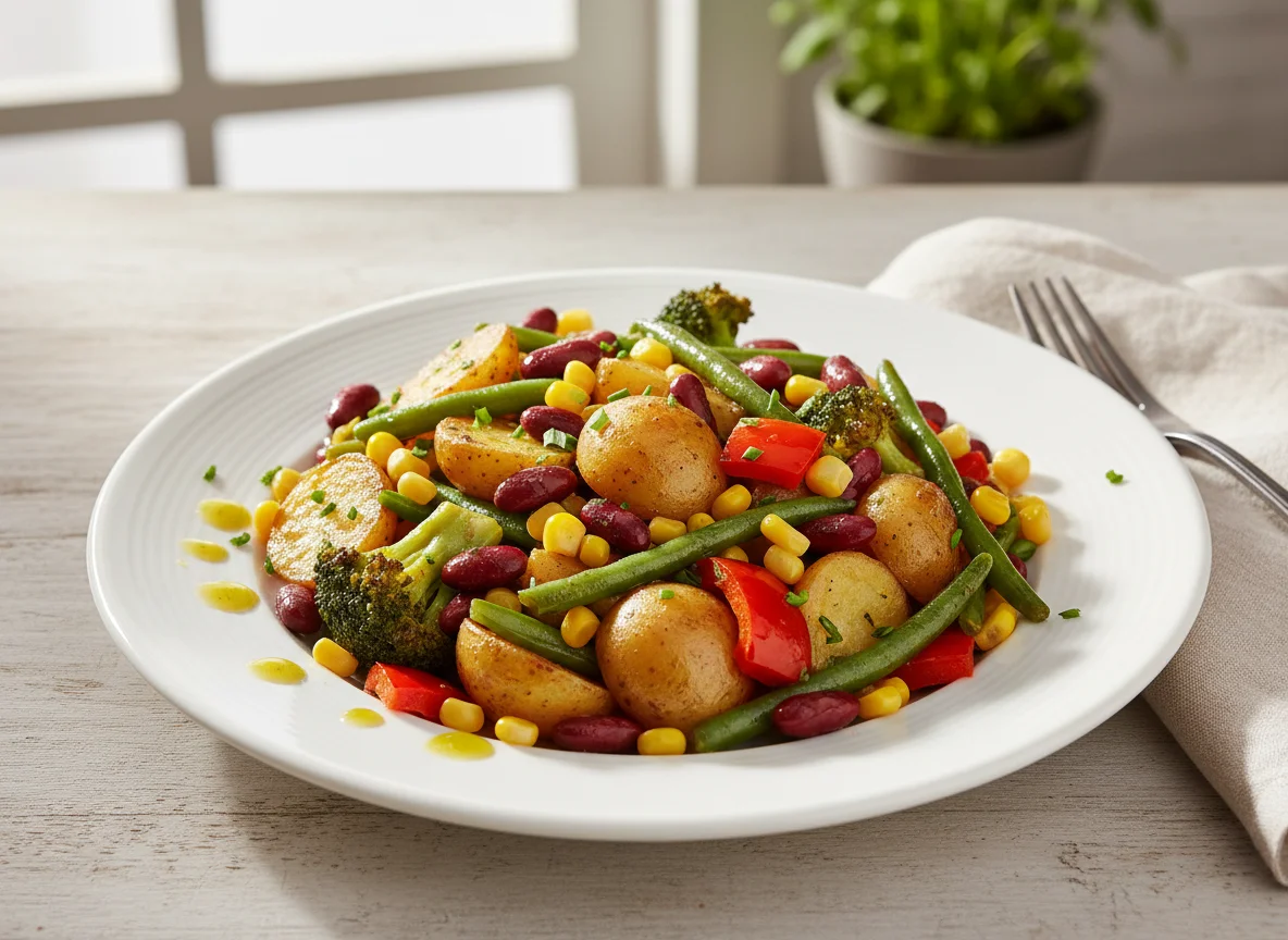 Gemüsepfanne mit Kartoffeln und Bohnen photo