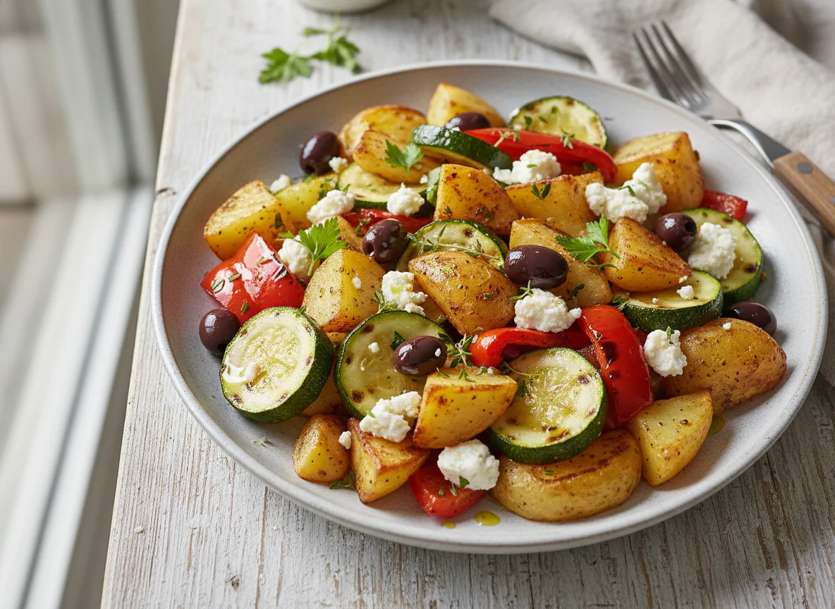 Gemüsepfanne mit Kartoffeln und Feta photo