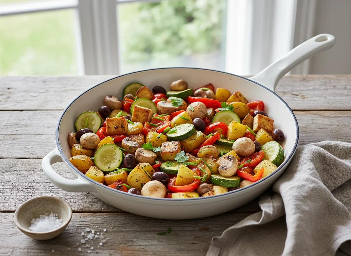 Gemüsepfanne mit Kartoffeln und Tofu photo