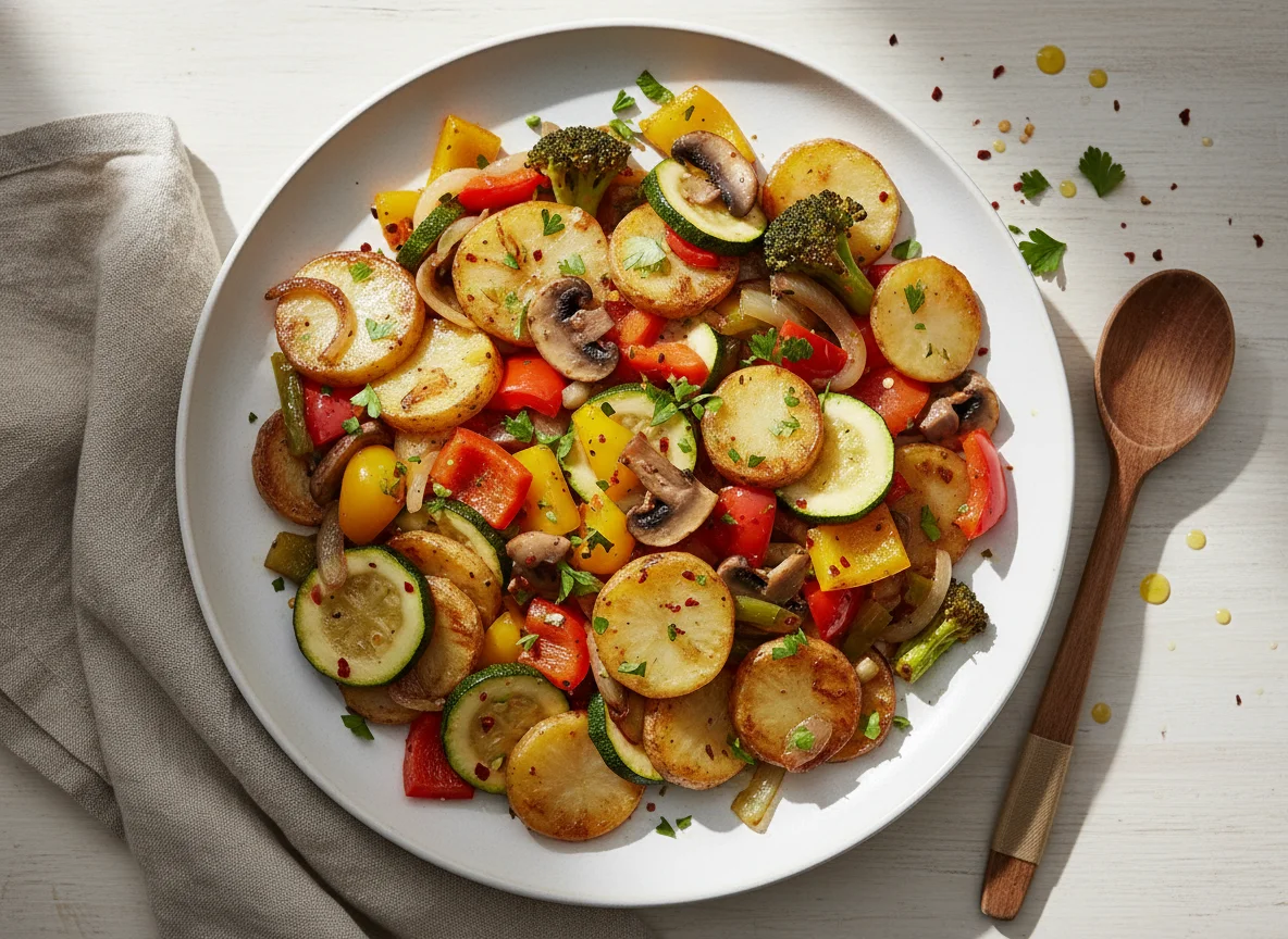 Gemüsepfanne mit Kartoffelscheiben photo