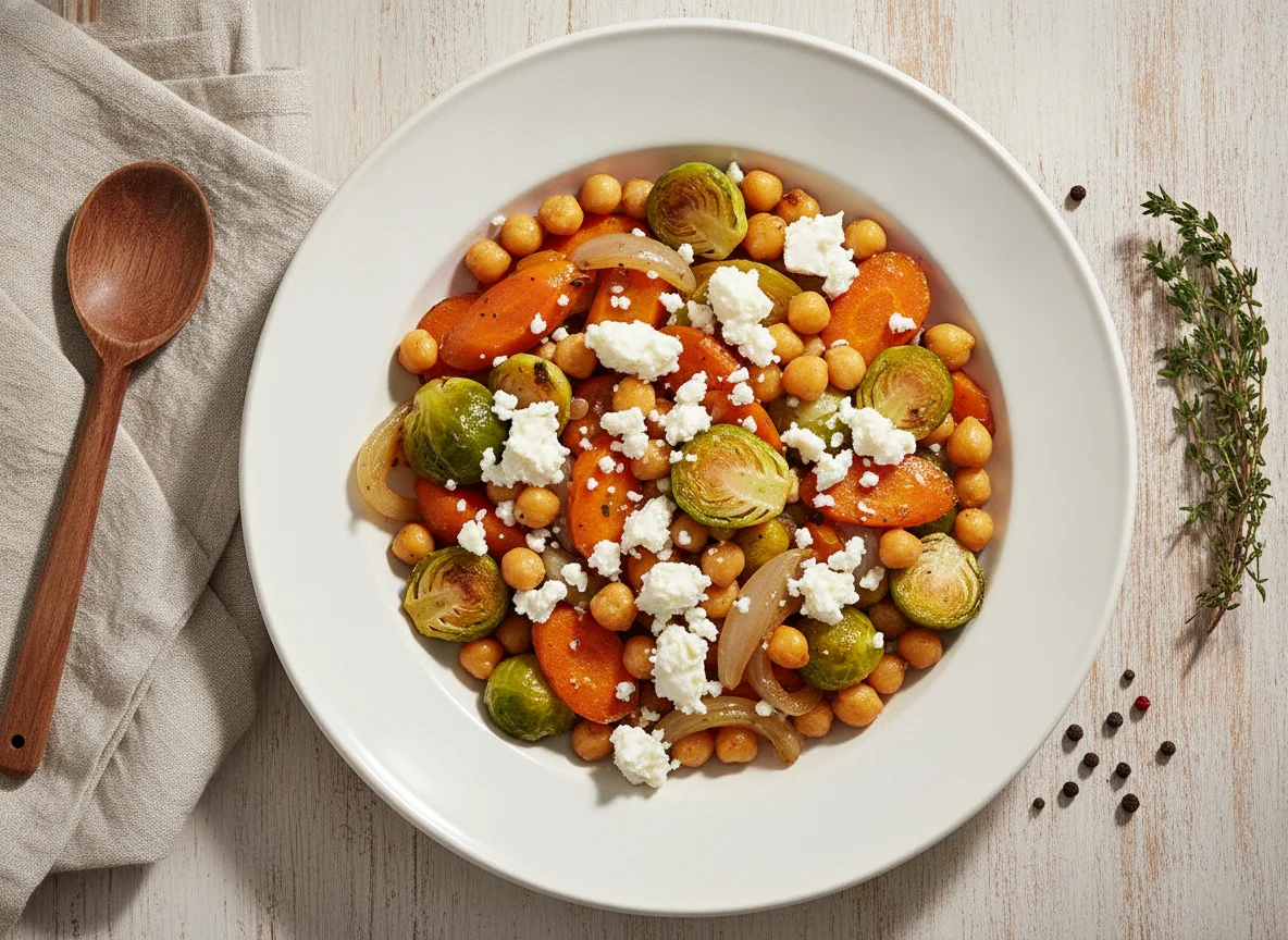Gemüsepfanne mit Kichererbsen und Feta photo