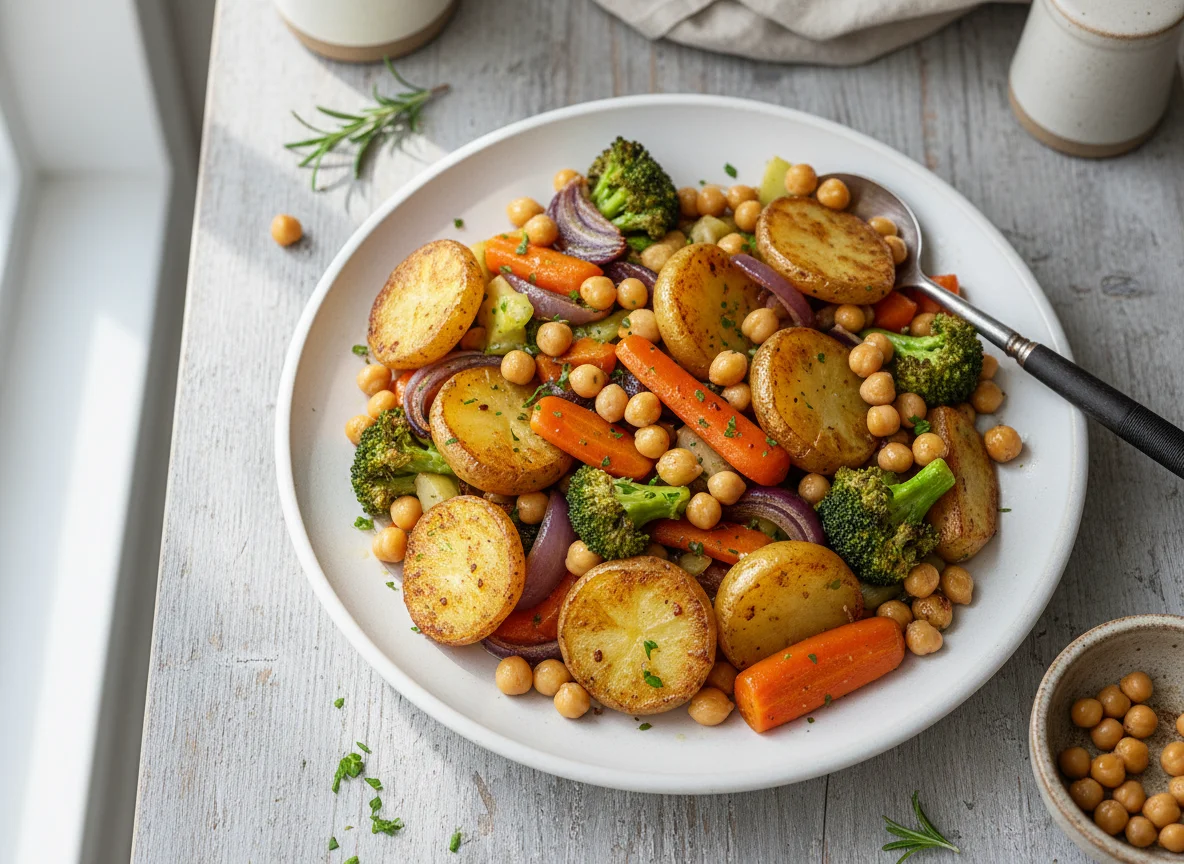 Gemüsepfanne mit Kichererbsen und Kartoffeln photo